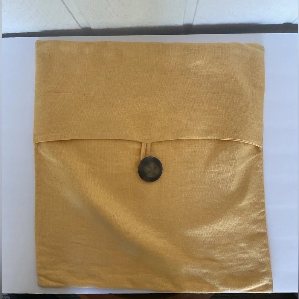 Pottery Barn Mustard Yellow Linen Single button Pillow cover 18” x 18”